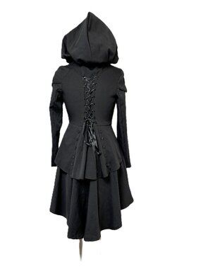 Goth Victorian Steampunk Black Hooded Women’s Jacket Tailcoat
